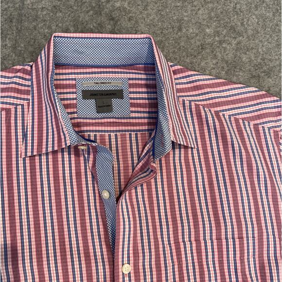 Johnston & Murphy Pink Blue‎ Stripe Gingham Flip Cuff Men’s Large Tailored Fit - Picture 6 of 7